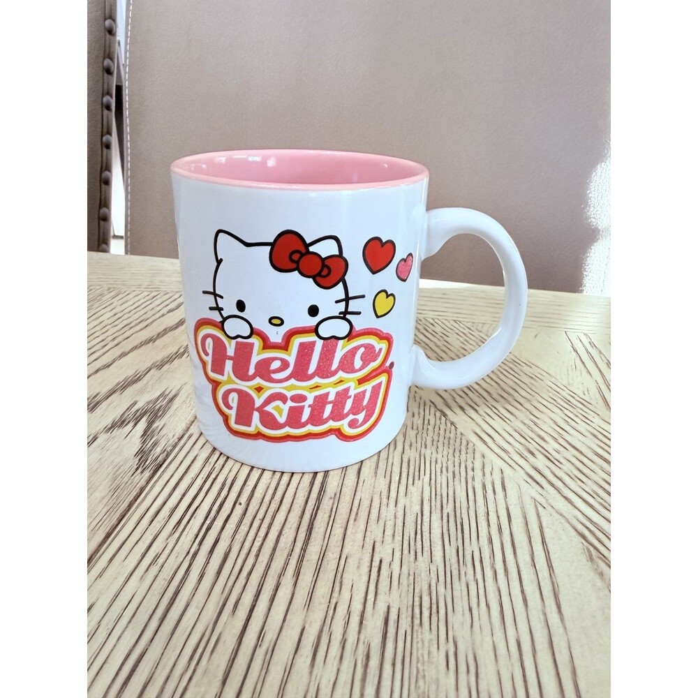 Hello Kitty Sanrio Mug Cup Tea White Pink Glitter 20oz Ceramic Collectible New